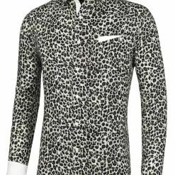Allegra K Tops Men Vintage Leopard Print Button Down Long Sleeve Cotton Casual Shirt