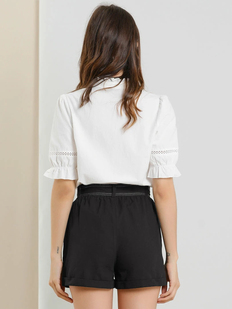 Allegra K Women's Cotton Belted Bow Tie Contrast Stitch Casual Work Shorts 13 Allegra K Women's Cotton Belted Bow Tie Contrast Stitch Casual Work Shorts