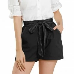 Allegra K Women's Cotton Belted Bow Tie Contrast Stitch Casual Work Shorts 20 Allegra K Women's Cotton Belted Bow Tie Contrast Stitch Casual Work Shorts