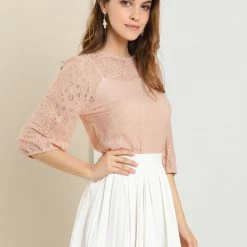 Allegra K Women's 3/4 Lantern Sleeve Semi Sheer Vintage Lace Tops 47 Allegra K Women's 3/4 Lantern Sleeve Semi Sheer Vintage Lace Tops