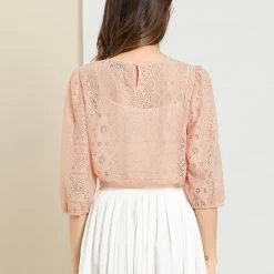 Allegra K Women's 3/4 Lantern Sleeve Semi Sheer Vintage Lace Tops 48 Allegra K Women's 3/4 Lantern Sleeve Semi Sheer Vintage Lace Tops