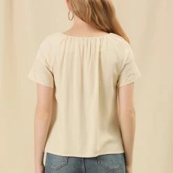 Allegra K Women's Casual Raglan Sleeve Round Neck Pleated Embroidered Blouse Tops 14 Allegra K Women's Casual Raglan Sleeve Round Neck Pleated Embroidered Blouse Tops