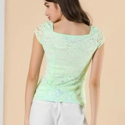 Allegra K Women's Lace Top Cap Sleeve Sweetheart Neck Ruched Front Vintage Blouse 50 Allegra K Women's Lace Top Cap Sleeve Sweetheart Neck Ruched Front Vintage Blouse