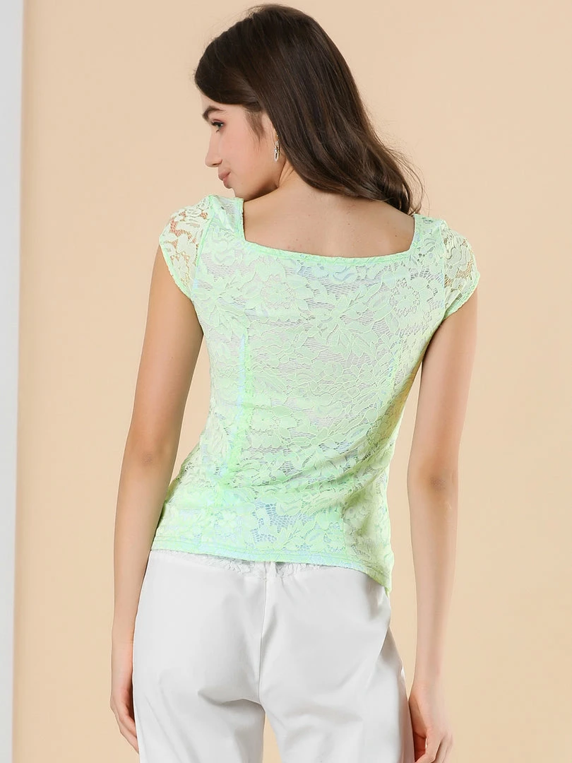 Allegra K Women's Lace Top Cap Sleeve Sweetheart Neck Ruched Front Vintage Blouse 26 Allegra K Women's Lace Top Cap Sleeve Sweetheart Neck Ruched Front Vintage Blouse