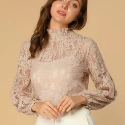 Allegra K Women's Lace Tops Vintage Semi Sheer Long Sleeve Turtleneck Blouses Shirts 53 Allegra K Women's Lace Tops Vintage Semi Sheer Long Sleeve Turtleneck Blouses Shirts