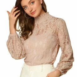 Allegra K Women's Lace Tops Vintage Semi Sheer Long Sleeve Turtleneck Blouses Shirts 52 Allegra K Women's Lace Tops Vintage Semi Sheer Long Sleeve Turtleneck Blouses Shirts