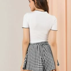 Allegra K Women's Tie Waist Casual Wide Leg Loose Fit Summer Plaid Mini Shorts