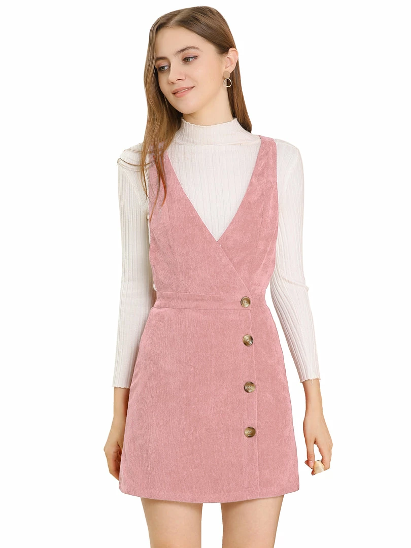 Allegra K Women's Corduroy Mini V Neck A-line Pinafore Bib Overall Dress 31 Allegra K Women's Corduroy Mini V Neck A-line Pinafore Bib Overall Dress