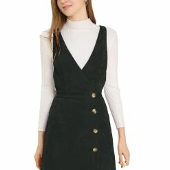Allegra K Women's Corduroy Mini V Neck A-line Pinafore Bib Overall Dress 63 Allegra K Women's Corduroy Mini V Neck A-line Pinafore Bib Overall Dress