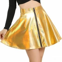 Allegra K Women's Metallic Shiny Glitter Sparkly Zipper A-Line Holographic Full Skirts