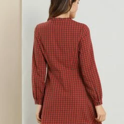 Allegra K Women's Vintage Check Ruffle Neck Button Down Long Sleeve A-Line Dress 28 Allegra K Women's Vintage Check Ruffle Neck Button Down Long Sleeve A-Line Dress