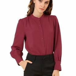 Allegra K Women's Work Office Stand Collar Button Down Long Sleeve Shirts Blouse 34 Allegra K Women's Work Office Stand Collar Button Down Long Sleeve Shirts Blouse