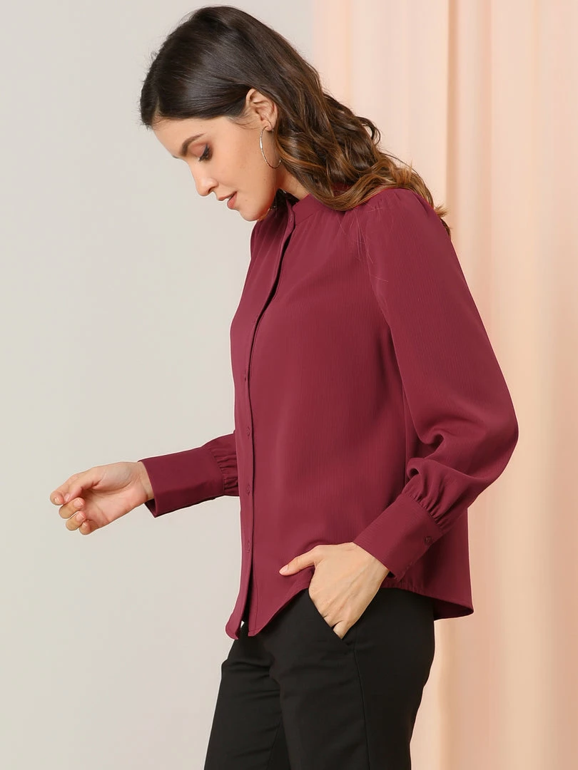 Allegra K Women's Work Office Stand Collar Button Down Long Sleeve Shirts Blouse 12 Allegra K Women's Work Office Stand Collar Button Down Long Sleeve Shirts Blouse