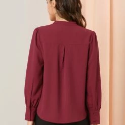 Allegra K Women's Work Office Stand Collar Button Down Long Sleeve Shirts Blouse 36 Allegra K Women's Work Office Stand Collar Button Down Long Sleeve Shirts Blouse