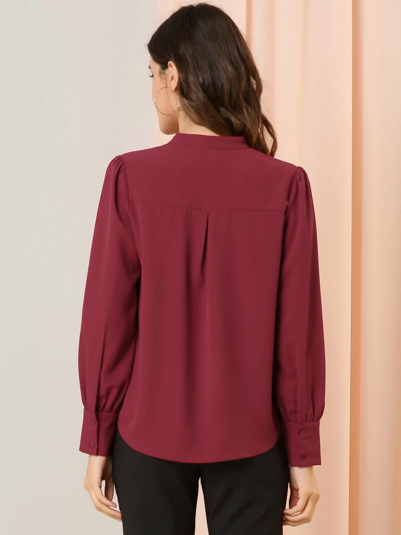 Allegra K Women's Work Office Stand Collar Button Down Long Sleeve Shirts Blouse 13 Allegra K Women's Work Office Stand Collar Button Down Long Sleeve Shirts Blouse