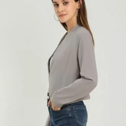 Allegra K Women Collarless Cropped Blazer