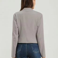 Allegra K Women Collarless Cropped Blazer