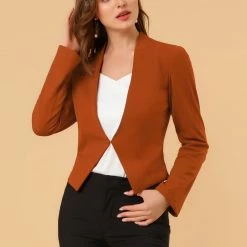 Allegra K Women Collarless Cropped Blazer