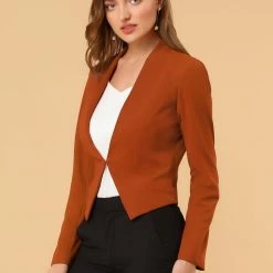 Allegra K Women Collarless Cropped Blazer