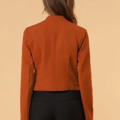 Allegra K Women Collarless Cropped Blazer