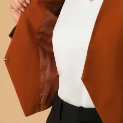 Allegra K Women Collarless Cropped Blazer