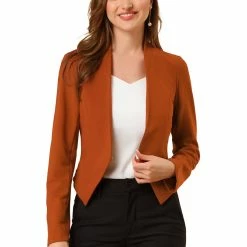 Allegra K Women Collarless Cropped Blazer