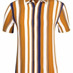 Allegra K Men's Summer Striped Shirts Short Sleeves Button Down Beach Color Block Shirt