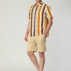 Allegra K Men's Summer Striped Shirts Short Sleeves Button Down Beach Color Block Shirt