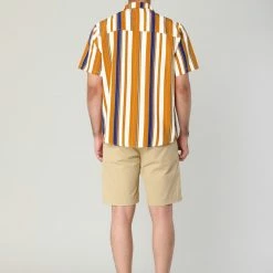 Allegra K Men's Summer Striped Shirts Short Sleeves Button Down Beach Color Block Shirt