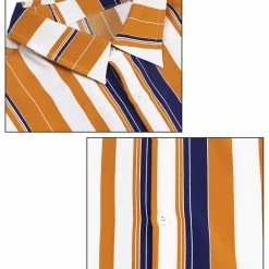Allegra K Men's Summer Striped Shirts Short Sleeves Button Down Beach Color Block Shirt