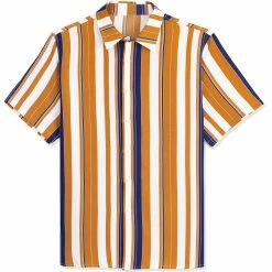 Allegra K Men's Summer Striped Shirts Short Sleeves Button Down Beach Color Block Shirt