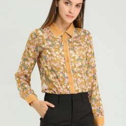 Allegra K Women's Floral Printed Button Up Contrast Color Long Sleeve Work Office Shirt Top 35 Allegra K Women's Floral Printed Button Up Contrast Color Long Sleeve Work Office Shirt Top