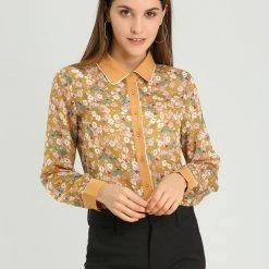Allegra K Women's Floral Printed Button Up Contrast Color Long Sleeve Work Office Shirt Top 36 Allegra K Women's Floral Printed Button Up Contrast Color Long Sleeve Work Office Shirt Top