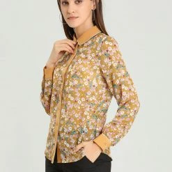 Allegra K Women's Floral Printed Button Up Contrast Color Long Sleeve Work Office Shirt Top 37 Allegra K Women's Floral Printed Button Up Contrast Color Long Sleeve Work Office Shirt Top
