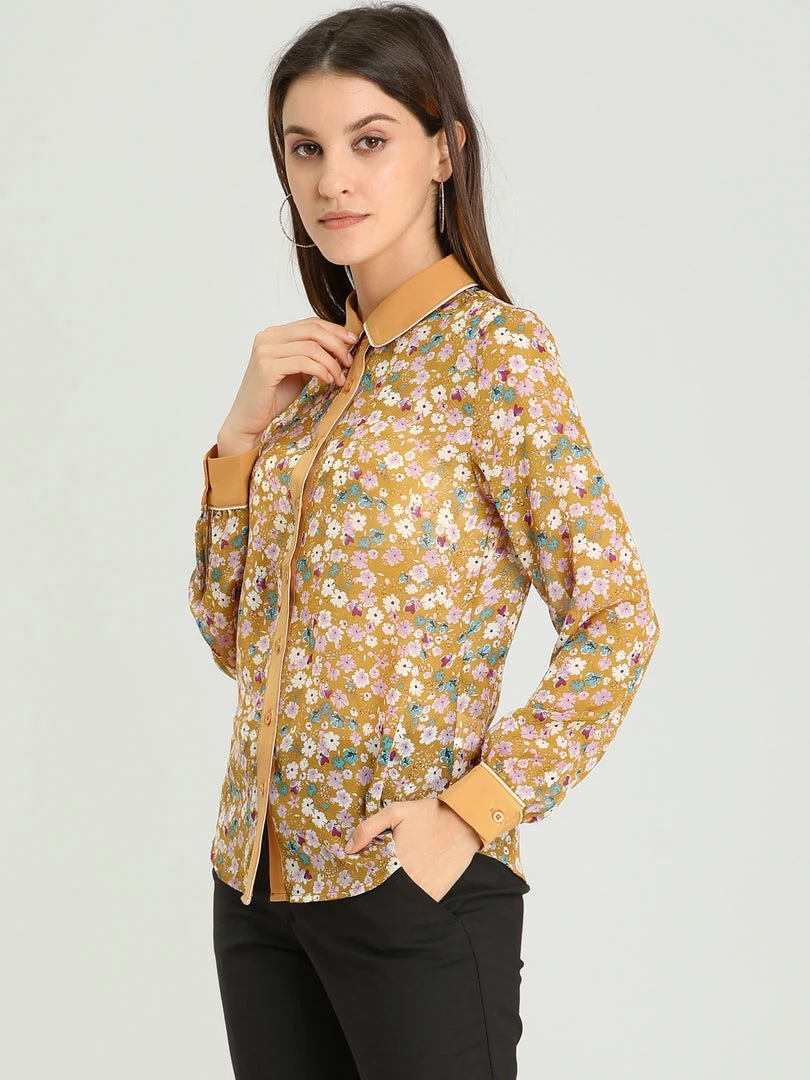 Allegra K Women's Floral Printed Button Up Contrast Color Long Sleeve Work Office Shirt Top 13 Allegra K Women's Floral Printed Button Up Contrast Color Long Sleeve Work Office Shirt Top