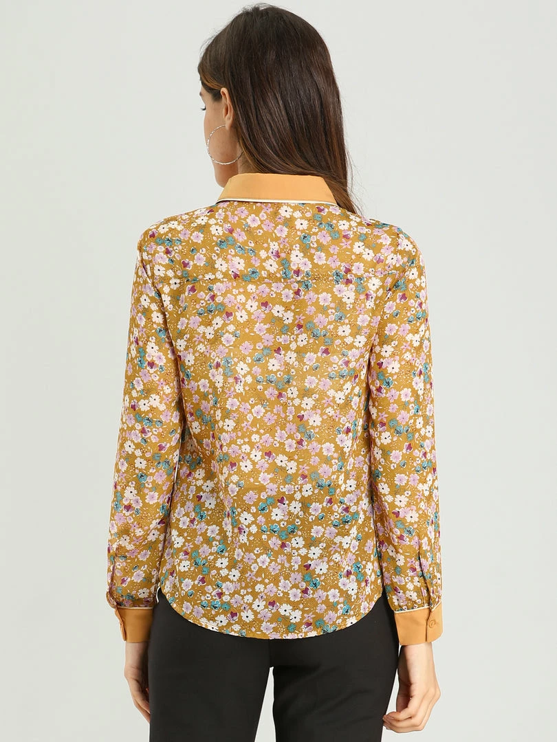 Allegra K Women's Floral Printed Button Up Contrast Color Long Sleeve Work Office Shirt Top 14 Allegra K Women's Floral Printed Button Up Contrast Color Long Sleeve Work Office Shirt Top