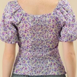 Allegra K Women‘s Prairie Puff Sleeve Sweetheart Neck Peasant Smocked Floral Tops