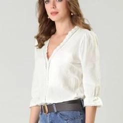 Allegra K Women's Eyelet Lace V Neck Scalloped Half Ruffle Sleeve Solid Work Shirt Top 16 Allegra K Women's Eyelet Lace V Neck Scalloped Half Ruffle Sleeve Solid Work Shirt Top