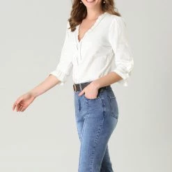 Allegra K Women's Eyelet Lace V Neck Scalloped Half Ruffle Sleeve Solid Work Shirt Top 18 Allegra K Women's Eyelet Lace V Neck Scalloped Half Ruffle Sleeve Solid Work Shirt Top