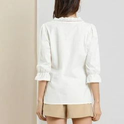 Allegra K Women's Eyelet Lace V Neck Scalloped Half Ruffle Sleeve Solid Work Shirt Top 19 Allegra K Women's Eyelet Lace V Neck Scalloped Half Ruffle Sleeve Solid Work Shirt Top