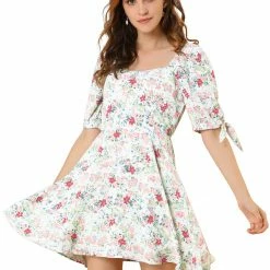 Allegra K Women's Floral Sweetheart Neck Puff Sleeve Fit And Flare A-Line Mini Dress 38 Allegra K Women's Floral Sweetheart Neck Puff Sleeve Fit And Flare A-Line Mini Dress