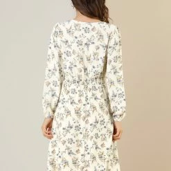 Women Allegra K Floral Print Flowy V-Neck Midi Dress