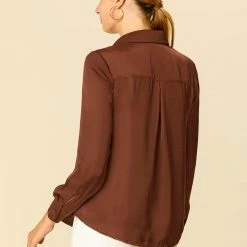 Allegra K V Neck Long Sleeve Work Shirt