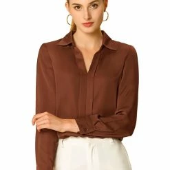 Allegra K V Neck Long Sleeve Work Shirt