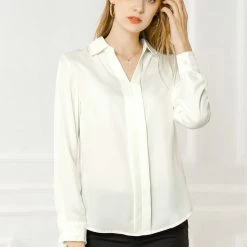 Allegra K V Neck Long Sleeve Work Shirt