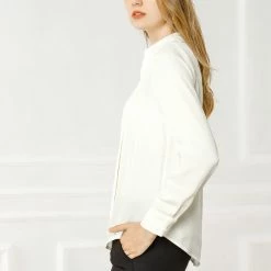 Allegra K V Neck Long Sleeve Work Shirt
