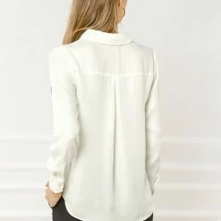 Allegra K V Neck Long Sleeve Work Shirt