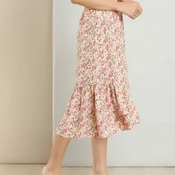 Allegra K Women's Floral Fall Elastic Waist Ruffle High Low Hem Vintage Skirt 32 Allegra K Women's Floral Fall Elastic Waist Ruffle High Low Hem Vintage Skirt