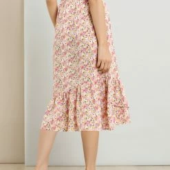 Allegra K Women's Floral Fall Elastic Waist Ruffle High Low Hem Vintage Skirt 33 Allegra K Women's Floral Fall Elastic Waist Ruffle High Low Hem Vintage Skirt