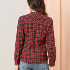 Allegra K Women's Plaid Tie Neck Button Down Long Sleeves Shirt Blouse 36 Allegra K Women's Plaid Tie Neck Button Down Long Sleeves Shirt Blouse